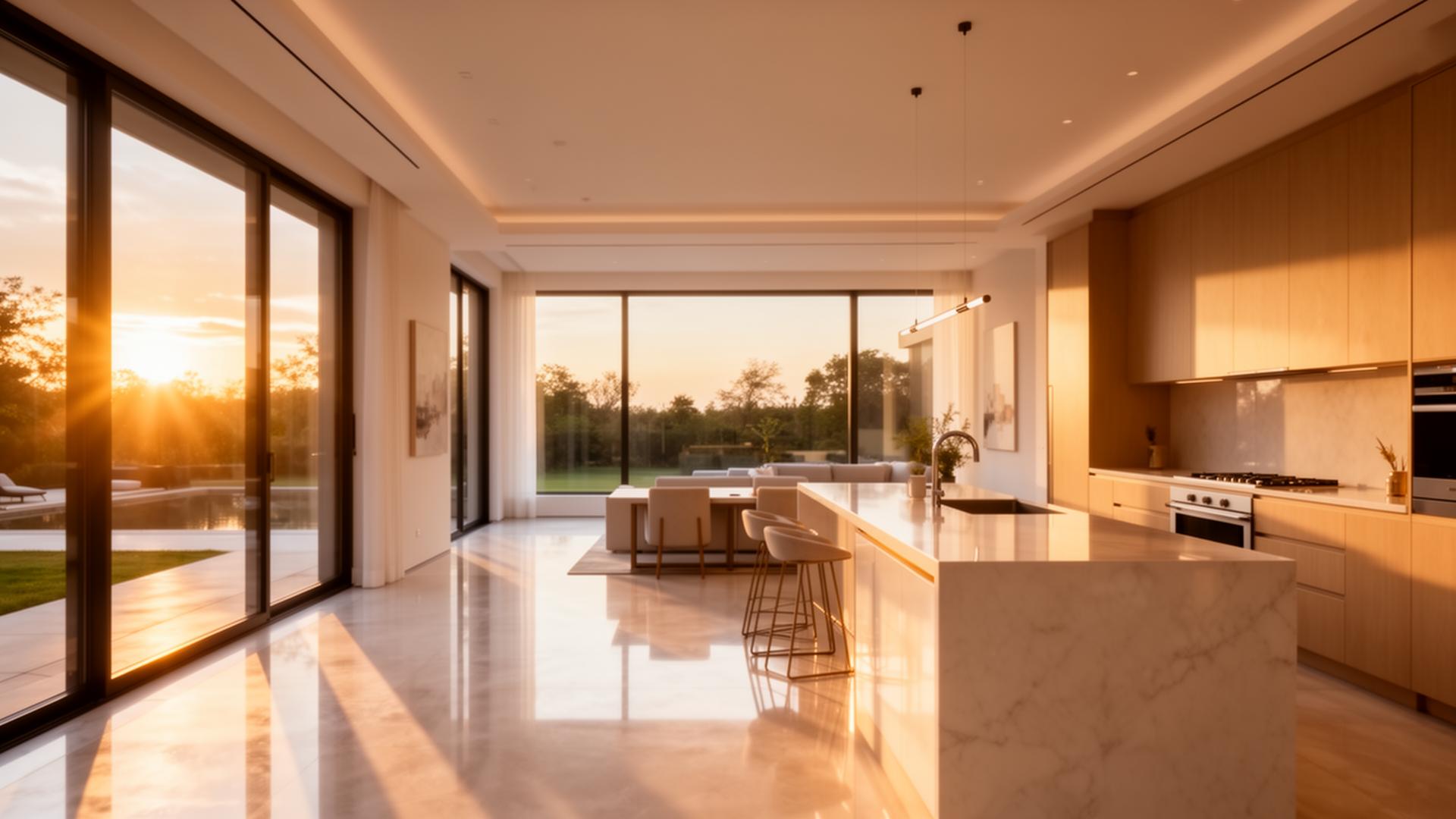 Modernes Interieur bei Sonnenuntergang